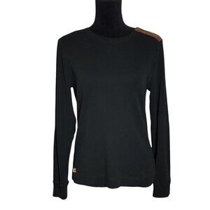 Ralph Lauren Knit Suede Accent Pullover Top in Black - Size Large